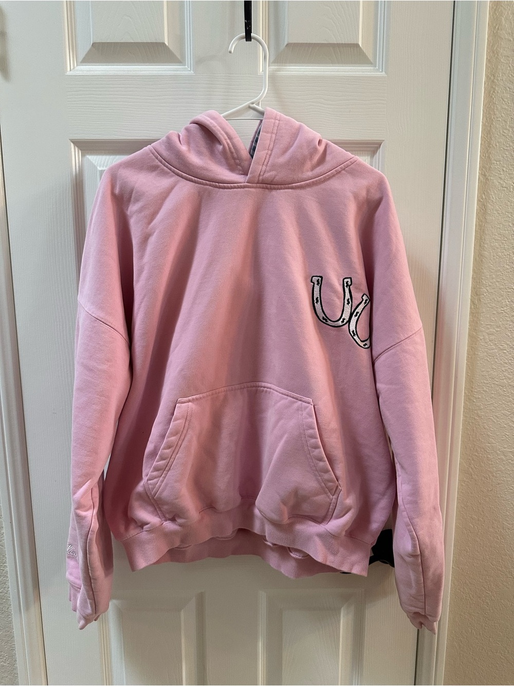 Pink Horseshoe Graphic Hoodie sorority Gamma Phi cursive embroidered in back